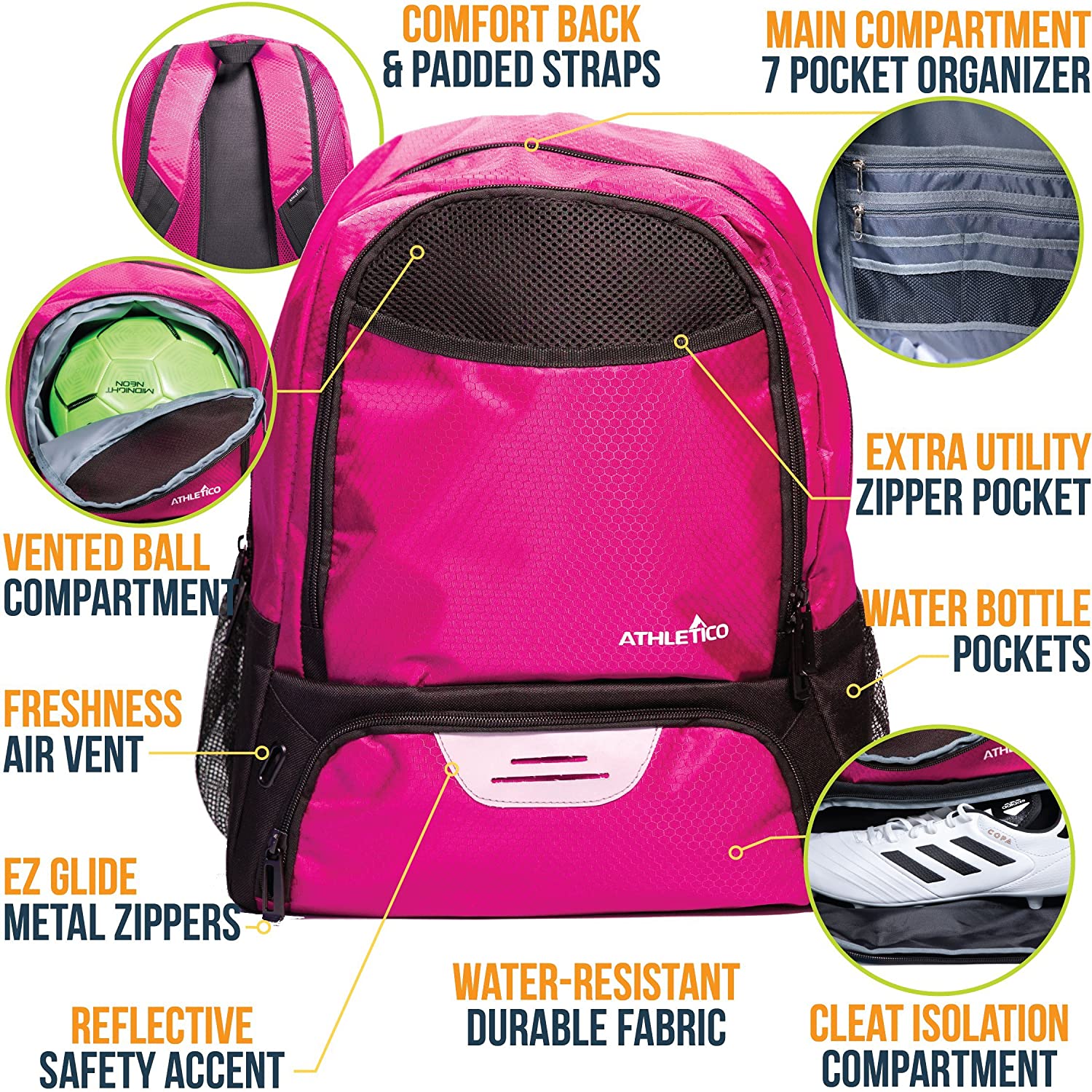 Athletico Youth Football Bag - Backpack for Basketball Volleyball & Football, Pink - Image 2