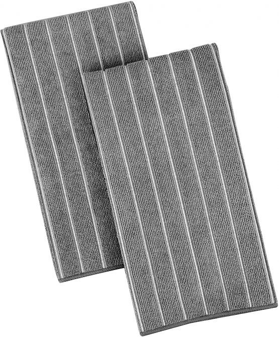 Gryeer Microfibre Tea Towels - Pack of 8 (Stripe Designed Grey and White Colours) - Soft, Super Absorbent and Lint Free Kitchen Towels, 45 x 65 cm - Image 2