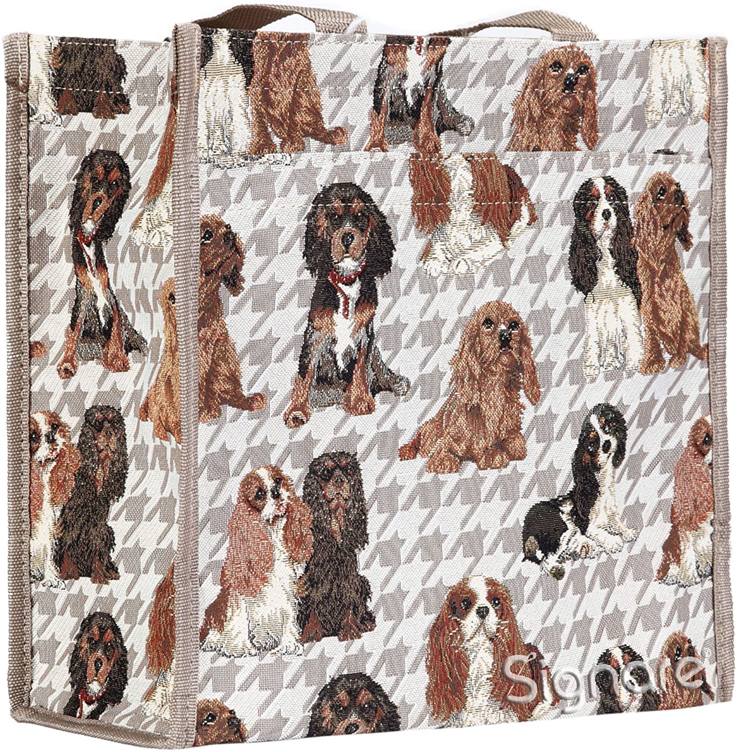 Signare Tapestry Shoulder Bag Shopping Bag for Women with Dog Design (King Charles Spaniel, SHOP-KGCS)