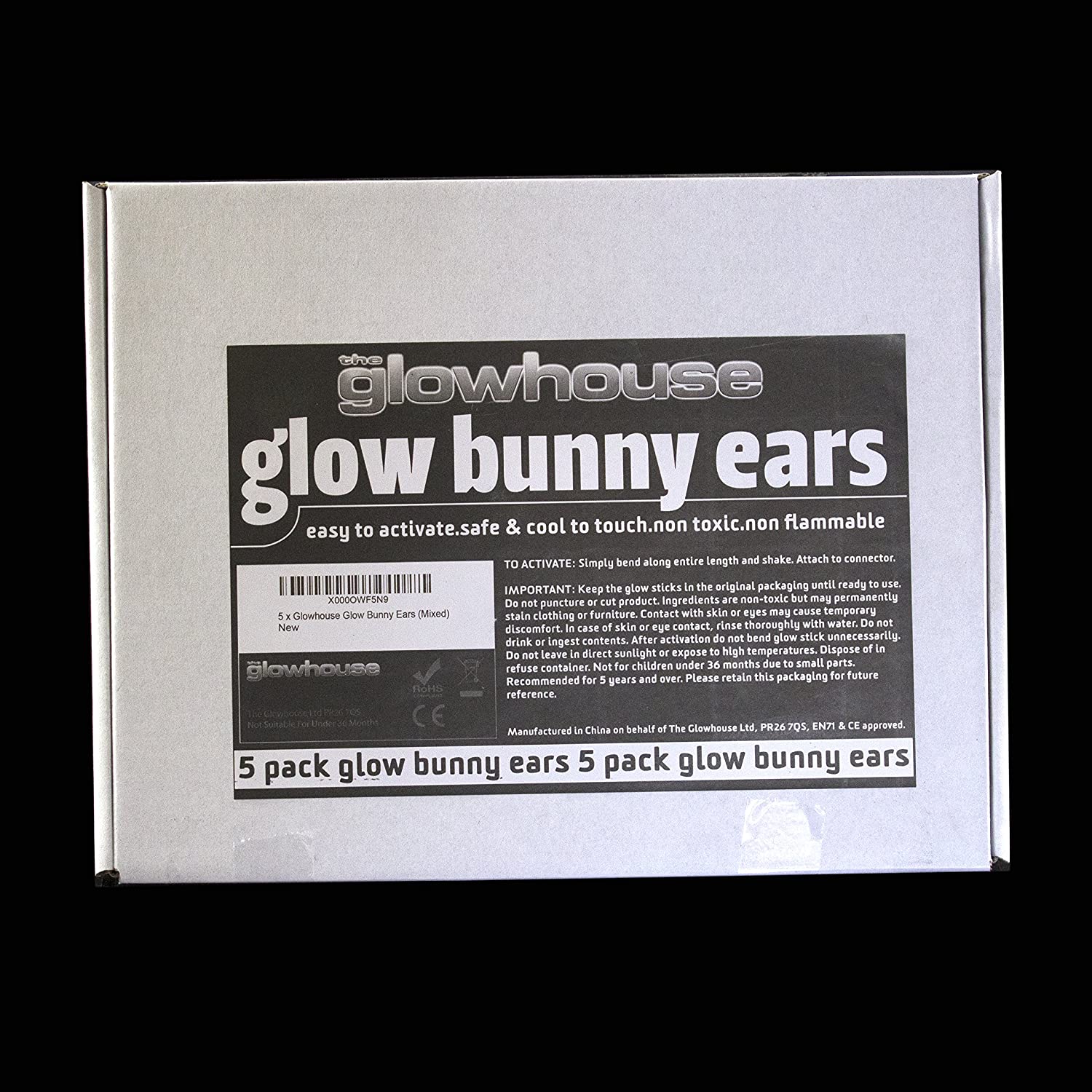 The Glowhouse Bunny Ears (Mixed), 5 x One-Size-Fits-All Headbands & 10 x Glow Sticks, Unisex-Adults, Multicolor, Costume Headwear - Image 2