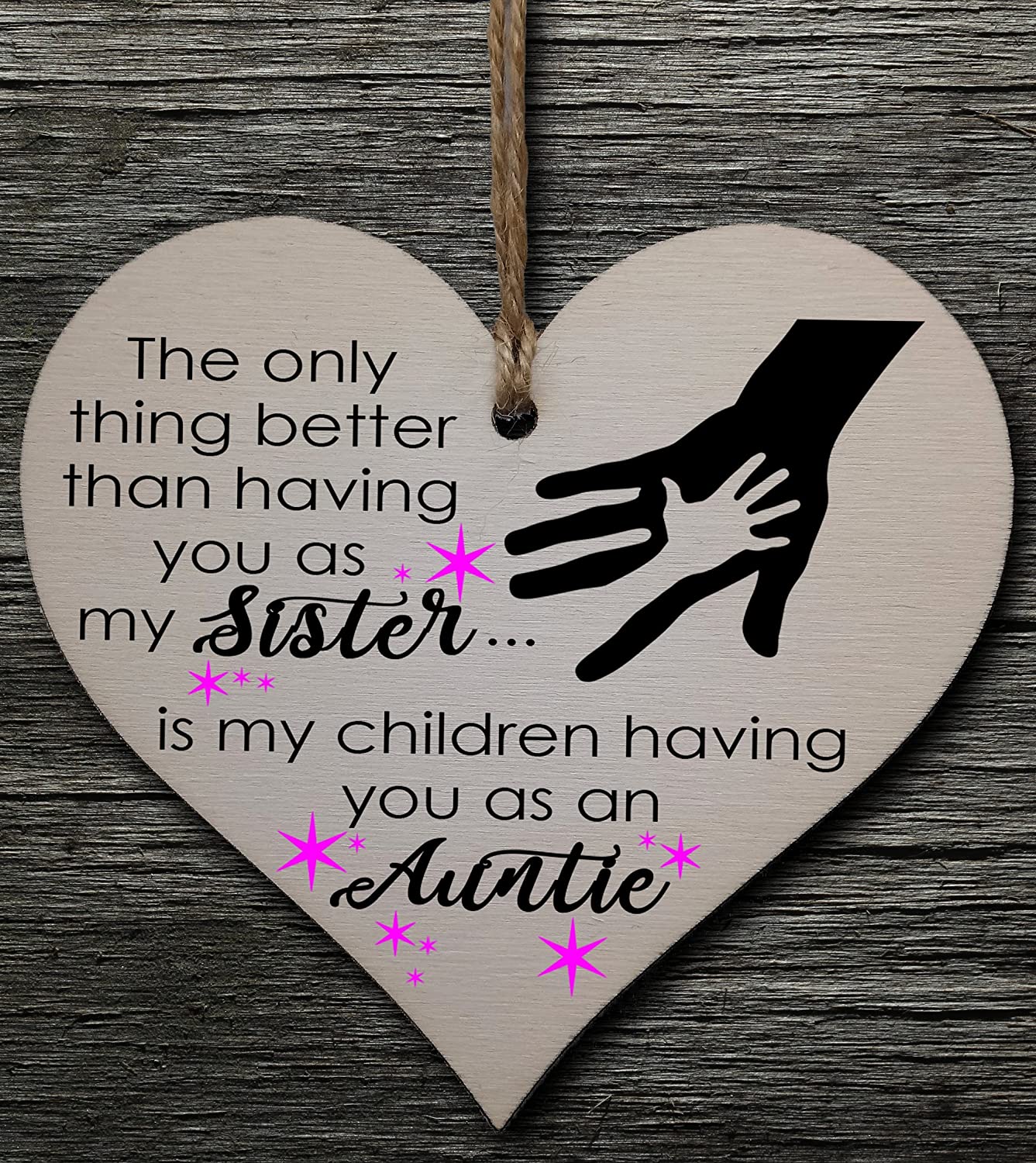 Handmade Wooden Hanging Heart Plaque Gift for Sister Auntie Loving Thoughtful Thank You Keepsake, Multicolor, 10 x 9.5 cm - Image 2