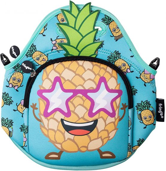 FRINGOO® Kids Lunch Bag Neoprene Thermal Insulated Zipped Pocket Shoulder Strap Nursery School Cooler Bag (Pineapple)