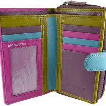 Ladies Multi-Coloured Leather Purse with RFID Protection for 7 Cards, Notes and Coins (Black)