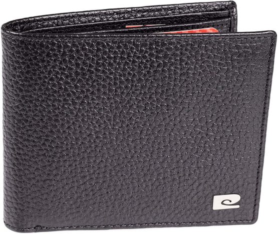 Mens Genuine Black Leather Hip Wallet - Wallets by Pierre Cardin | RFID Blocking | Soft, Smooth, Durable & Crease Proof Bi-Fold Gents Card Holders Pebble Grain (Black)