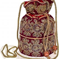 Purpledip Potli Bag (Clutch, Drawstring Purse) For Women With Intricate Gold Thread & Sequin Embroidery Work