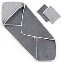 Hooded Baby Towel | 80x80cm Bath Towel for Newborn, Infant, Toddler & Kids | Plus 2x Bath Mitts | Oeko-Tex Certified | 100% Cotton - Grey