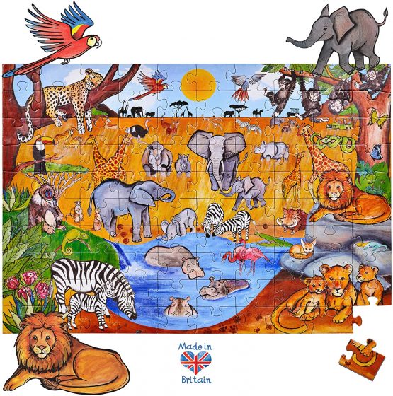 Amonev floor puzzles 100 pieces puzzles for both table and floor with easy to handle thick pieces making it a great gift for any occasion (Safari)