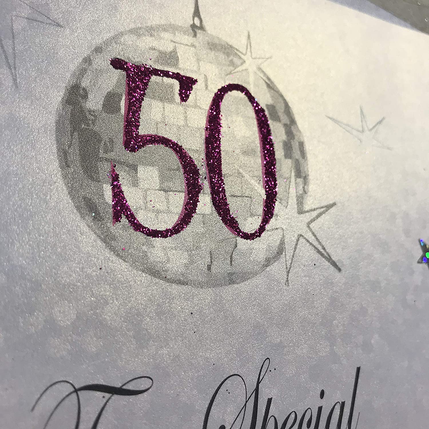 White Cotton Cards Large Glitter Ball & Shoes, 50 to a Special Daughter Handmade 50th Birthday Card, X50D - Image 3