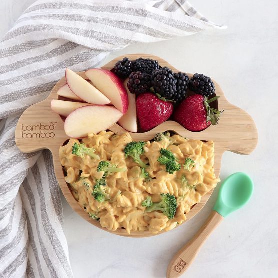 bamboo bamboo ® Baby Toddler Little Lamb Suction Plate, Stay Put Feeding Plate, Natural Bamboo (Cherry) - Image 2