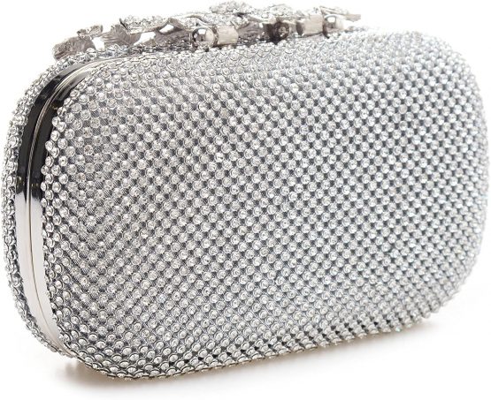 Unique Clasp Silver Diamante Crystal Diamond Evening bag Clutch Purse Party Bridal Prom - Image 4