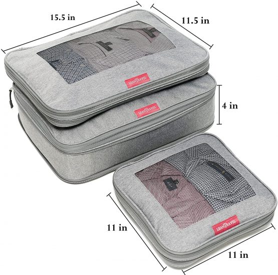 LeanTravel Compression Packing Cubes Luggage Organizers (3) Set Grey - Image 4