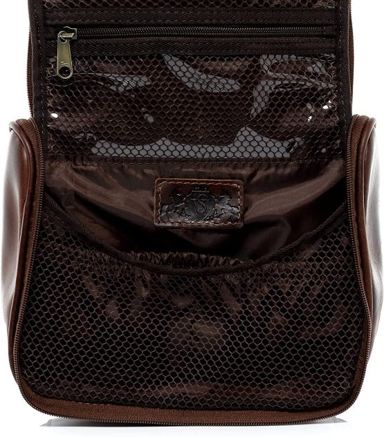 SID & VAIN Hanging wash Bag Heathrow Travel Overnight Wash Gym necesaire Real Leather Toiletry Bag with Hook Leather Bag Women Men Brown - Image 4