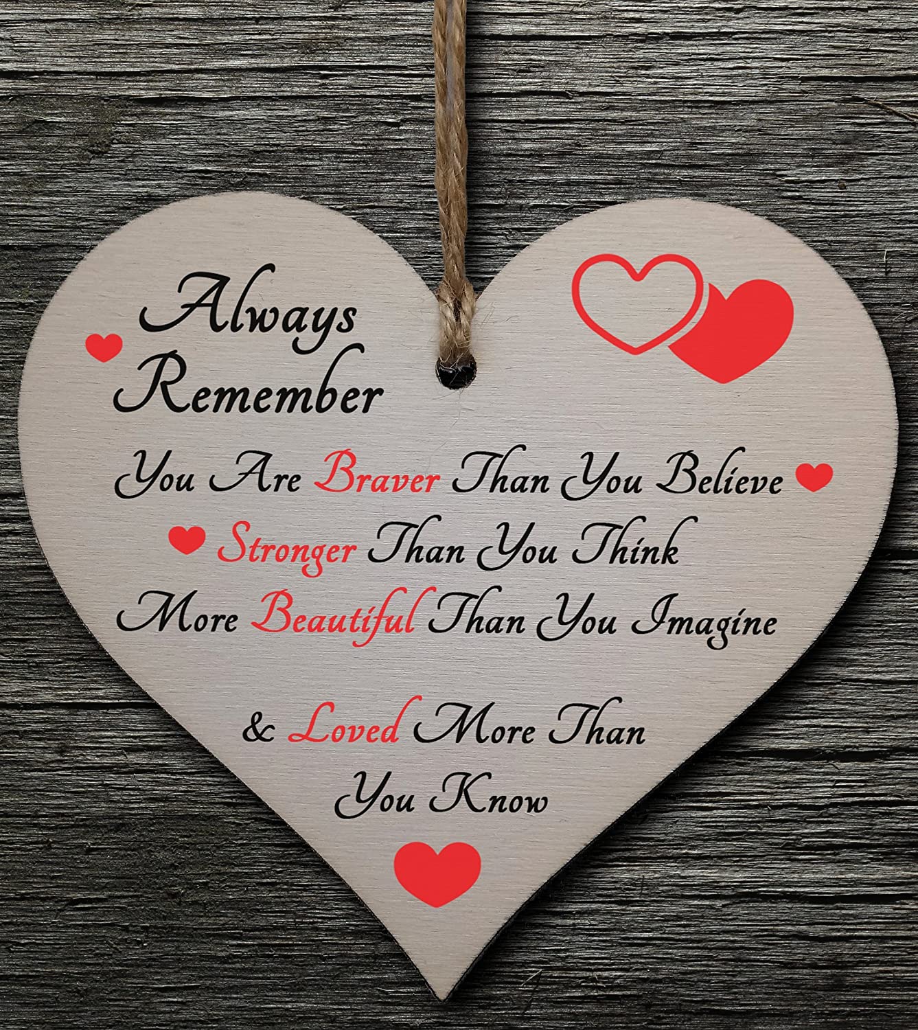 Wooden Hanging Heart with Inspirational Quote - Rustic Decorative Plaque for Wall or Door - Motivational Gift for Women Friends, Teens - Image 2