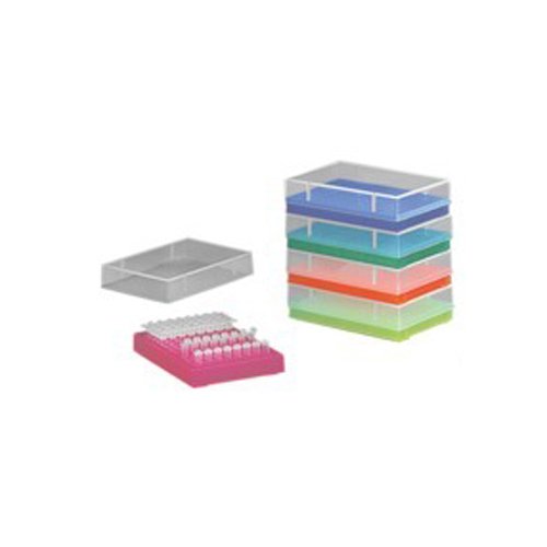neoLab 2-2602 96 Section Storage Rack with Lid for PCR/Tubes, Neon/Orange, Polypropylene, Transparent (milky) | orange