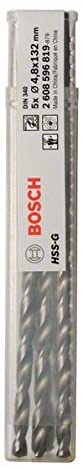 Bosch 5x PRO Metal HSS-G Twist Drill Bit Long Length (for Non-ferrous metals, Steel, diameter 4,80 mm