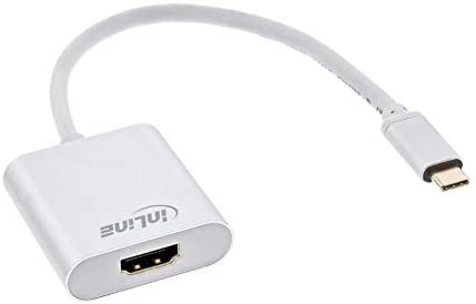 InLine 64103S 0.2m USB C HDMI Silver - Video Cable Adapter (0.2 m, USB C, HDMI, Male, Female, Gold)