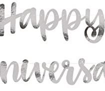 Unique Party 72607 - Silver Script Happy Anniversary Banner, Set of 2