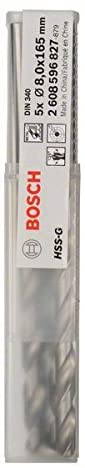 Bosch 5x PRO Metal HSS-G Twist Drill Bit Long Length (for Non-ferrous metals, Steel, diameter 8,00 mm