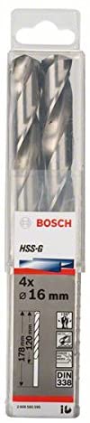 Bosch 4x PRO Metal HSS-G Twist Drill Bit Standard Length (for Non-ferrous metals, Steel, diameter 16,00 mm
