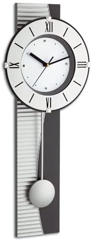 TFA Pendulum Wall Clock, Silver, 6.9 cm l x 23.3 cm w x 58.2 cm h