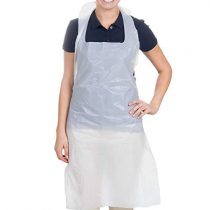 CUQOO 100 x Ultra-strong Disposable Aprons – White Polythene Disposable Aprons Roll – 16 Micron High Quality Plastic Aprons – Extra Strengthened Plastic Aprons with Tie Backs – PPE Aprons Disposable