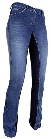 HKM Girl's Summer Denim Jodhpur Riding Breeches, Jeans Blue/Deep Blue, 14/15 Years, Denim Blue/Dark Blue, 14-15 Years