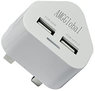 AMG- Dual 2AMP/2000mAh Rapid Double Speed Universal USB Charger With Smart IC UK Plug For iPhone/iPad/iPod/Samsung/HTC/HUAWEI/XIAOMI/Windows Phone/Tablet & USB Socket Devices White