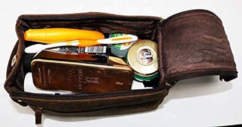 Men's Genuine Leather Toiletry Bag Waterproof Dopp Kit Shaving Bags and Grooming for Travel Groomsmen Gift Men Women Hanging Zippered Makeup Bathroom Cosmetic Pouch Case Make Up kit - Image 4