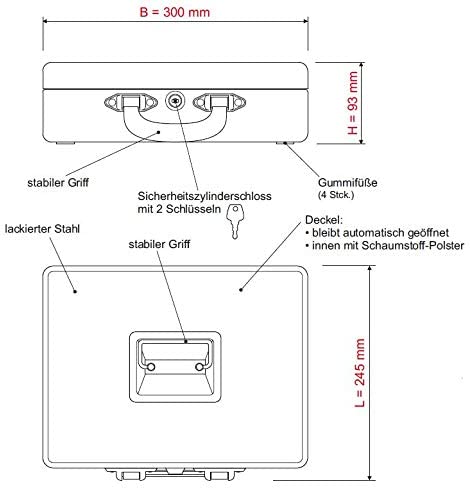 Maul Box with Counting Insert, Steel, Euro Insert, Security Cylinder Lock, 300 x 245 x 93 mm, Silver, 30 x 24,5 x 9,3 cm - Image 3