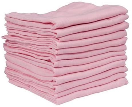 Dudu N Girlie 12 Pack 100% Pure Cotton Baby Muslin Squares, Burp Cloths, Newborn Nappy 70x70cms, Pink, 72 cm x 72 cm