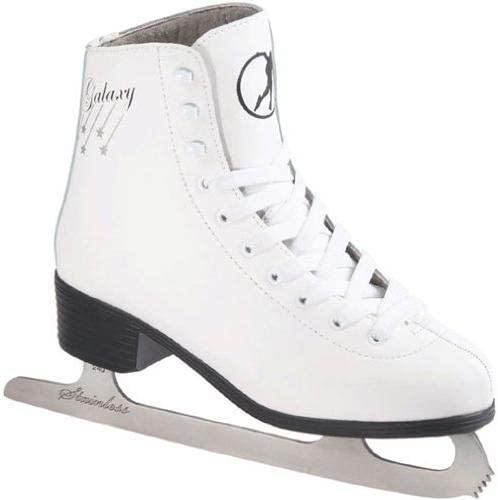 SFR Galaxy Figure Ice Skate with Pre-Sharpened Carbon Stainless Blade and Ergonomic Heel Design, White, 8A