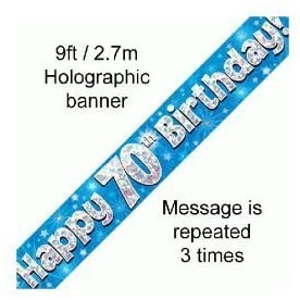 9ft Banner 65th Sparkling Fizz Birthday Blue Holographic, 9 ft