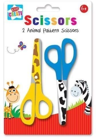 Anker Kids Create Arts and Crafts Animal Printed Scissors, Plastic, Assorted Colour, 2-Piece