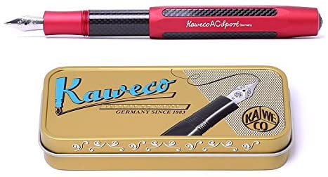 Kaweco AC SPORT Fountain Pen Red I Exclusive Fountain Pen for Ink Cartridges Including Retro Metal Box I Fountain Pen 13 cm I Nib: B (Broad)