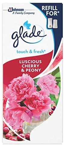 Glade Touch & Fresh Toilet Spray Air Freshener, Touch Activated Odour Eliminator for Bathroom & Home, Pack of 12 Refills, Cherry & Peony, 10ml