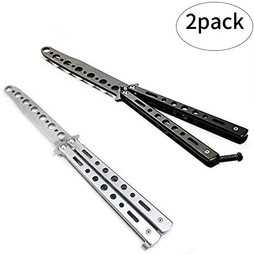Ideal Swan 2 Pcs Balisong Butterfly Trainer Practice Butterfly Trainer - NOT REAL - NO SHARP - Unsharpened Blade (Black + Silver)