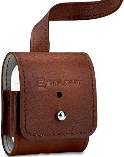 StilGut Leather Case for Apple AirPods 2. Generation, AirPods 2 Case with Leather-Band, Cognac Brown, Cognac - with leather strap