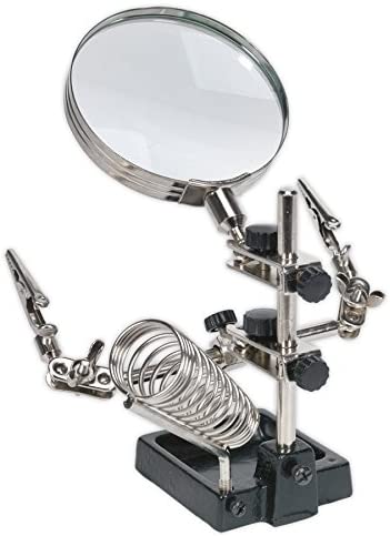 Sealey Sd150H Mini Robot Soldering Stand with Magnifier and Iron Holder, Silver