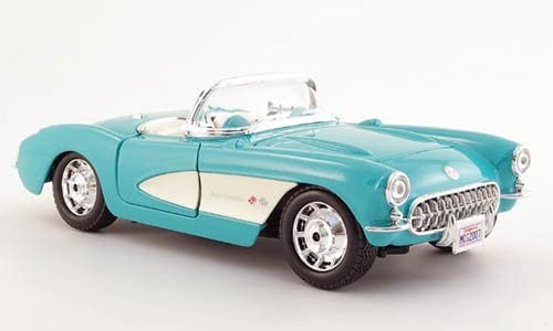 Chevrolet Corvette, mint, 1957, Modellauto, Fertigmodell, Maisto 1:24, Blue, White, Black, klein