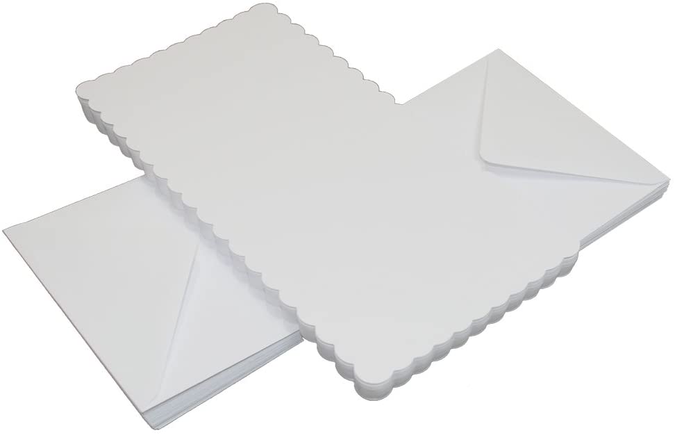 Crafts UK 50 Scalloped Cards and Envelopes, White, 6 x6-Inch, 25 x 55 mm 385 836