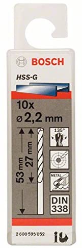 Bosch 10x PRO Metal HSS-G Twist Drill Bit Standard Length (for Non-ferrous metals, Steel, diameter 2,20 mm