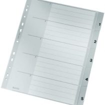 Leitz 1–5 Plastic dividers, A4, PP, 5 Sheets, Grey