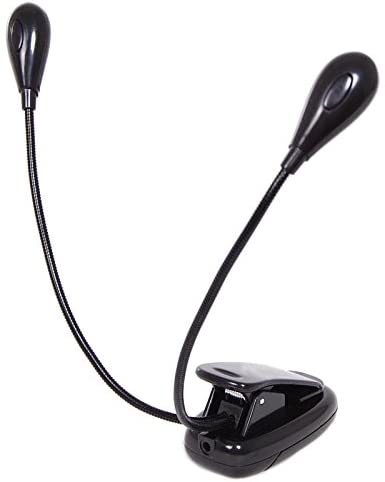 Fzone FL9027 Clip on LED double music stand light, black, with 2 x LED bulbs per arm - including USB power cable and batteries