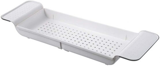 Bathtub Caddy Bath Bridge Tray Rack Book Phone Pad Holder Toys Shampoo Soap Storage Compact Bathtub Accessories Dish Drainer Extendable Rustproof White