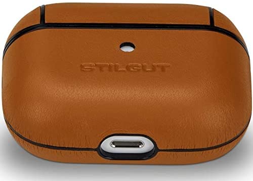 StilGut Leather Case Compatible with AirPods Pro, Front LED Visible Slim Cover, Brown Nappa - Image 3