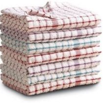 BlueSapphire ICG Monocheck Cotton Terry Tea Towel Kitchen Dish Drying Cloth - Pack Of 7