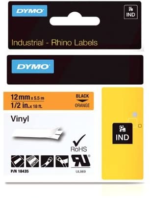 DYMO Rhino Industrial Vinyl Labels, Black On Orange, Black on orange