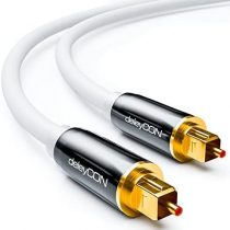 deleyCON 3.0m (9.84 ft.) Optical Digital Audio Cable S/PDIF 2x Toslink Connectors Fibre Optic Cable Metal Connectors 5mm Flexible - White