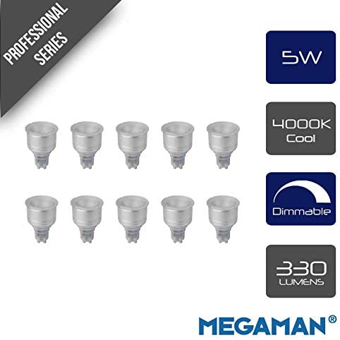 Megaman GU10 74 mm Long Neck Reflector Dimmable LED Lamp, 5 Watt, 4000K Colour Temperature, Cool White 10 Packs
