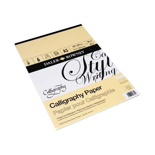 Daler-Rowney Calligraphy Drawing 90gsm Parchment A3 Texture Paper Pad, Glued 1 Side with 30 Sheets, 3 Assorted Colours